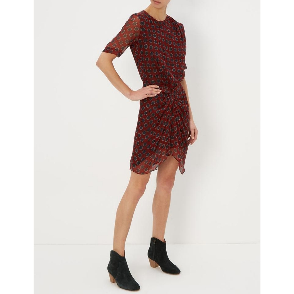 Isabel Marant Etoile Barden Twist Front Silk Dress in Burgundy